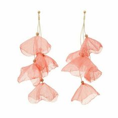 Beautiful Fluttery Chiffon Petals Gorgeous Statement Earrings Fashioned With Tiny Crystals For A Hint Of Shine In Pink/Coral Color Summer Flower Earrings For Party, Summer Party Flower Earrings, Spring Party Petal-shaped Earrings, Bohemian Earrings For Spring Party, Bohemian Spring Earrings For Party, Bohemian Spring Party Earrings, Feminine Summer Wedding Earrings, Flower-shaped Earrings For Summer Parties, Flower Shaped Summer Party Earrings