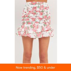 in stock Ruffled Mini Skirt, Ruffle Linen, Artisan Candles, Rose Skirt, Skirt Floral, Bid Day, Floral Ruffle, Cotton Skirt, Ivory Color