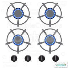 four burners with blue lights on each side