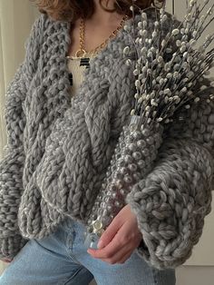 Bohemian Chunky Knit Sweater For Fall, Handmade Knit Sweater Coat For Fall, Oversized Bohemian Chunky Knit Sweater, Bohemian One Size Chunky Knit Cardigan, Bohemian Oversized Hand Knitted Sweater Coat, Oversized Bohemian Knitted Cardigan, Gray Chunky Knit Pattern For Fall, Bohemian Chunky Knit Sweater For Winter, Bohemian Knitted Sweater Coat For Winter