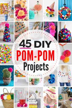 the top 25 diy pom - pom projects are featured in this collage