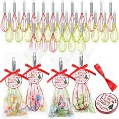 PRICES MAY VARY. We Whisk You a Merry Christmas Bulk: with 48 pieces of 12 inch Christmas silicone whisks, 48 greeting cards, 48 ropes, and 48 bags, you have everything you need to store or gift homemade treats, and they will enhance your holiday DIY experience Quality Material: these whisks bulk are made of quality silicone and stainless steel, ensuring durability and longevity, making it an ideal choice for mixing anything from cake batter to eggs; Each silicone whisk is about 8 inch, ideal fo Xmas Color, Whisks, Egg Beaters, Candy Holder, Rope Bag, Gifts Diy, Tree Ornaments, Christmas Tree Ornaments, Diy Gift