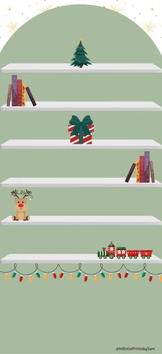 christmas bookshelves with presents on them