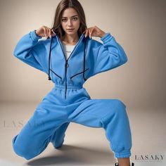 Lasaky - Womens Sporty Hooded Jumpsuit for Casual Comfort and Functionality Full Body Jumpsuit, Sunscreen Clothing, Collar Jumpsuit, Tomboy Chic, Outfit Collection, Womens Jumpsuits, Basic Hoodie, Legging Sport, Womens Playsuits