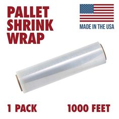 a roll of plastic shrink wrap on a white background with the words pallet shrink wrap made in the usa