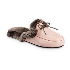 You�ll love the chic details of these Isotoner women�s slippers when you want to slip on a pair of cozy flats for lounging at home. Made from smooth faux leather with a plush faux fur lining, these moc-toe flat shoes also come adorned with a tie on the front. Wear them with your favorite pair of sweatpants or jeans and a hoodie.Features: CushionedClosure Type: Slip-OnBase Material: 100% Faux LeatherUpper/Outer Base Material: 100% PolyuretheneShoe Lining Material: Faux FurSole Material Content: 1 Flat Synthetic Slippers, Chic Synthetic Slippers With Round Toe, Chic Synthetic Round Toe Slippers, Chic Slip-on Flat Slippers, Chic Slippers With Removable Insole And Round Toe, Chic Slippers With Textured Footbed, Chic Synthetic Slippers, Chic Slippers With Rubber Sole And Round Toe, Trendy Flat Indoor Slippers