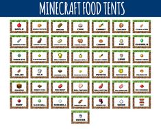 a printable minecraft food tent is shown with the words minecraft food tents