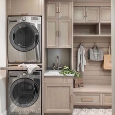 the app is showing an image of a laundry room with cabinets and washer in it