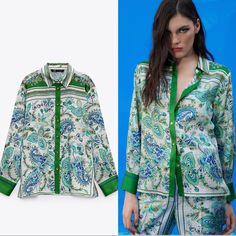 Brand New With Tags. Elegant Printed Green Shirt, Elegant Green Printed Shirt, Chic Green Printed Shirt, Green Floral Print Long Sleeve Shirt, Zara Long Sleeve Shirt For Spring, Elegant Green Zara Shirt, Green Printed Shirt For Work, Green Printed Shirt For Workwear, Green Printed Workwear Shirt