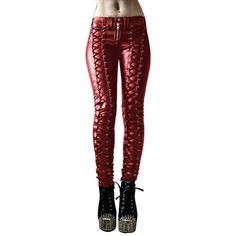 Wear these vegan leather lace-up pants everywhere. With a mid-rise and high-waisted fit, have lace up detail on the side. They are straight leg. Good For 4 Seasons, Spring, Summer, Fall And Winter. They're an investment piece that you'll wear for years to come. Please check the measurement chart carefully before you buy the item. Material: Faux Leather Package Included : 1 x Pants The estimated time of delivery : 2 - 4 weeks Note: There might be 2-3% difference according to manual measurement. P Button Trousers, Leather Cosplay, Girlfriend Clothes, Gothic Pants, Vinyl Fashion, Steampunk Women, Looks Black, Band T Shirts, Leather Trousers