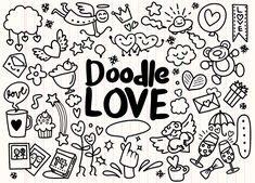 doodle love is written in black and white