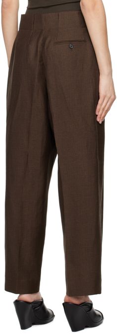 Relaxed-fit wool and linen-blend twill trousers. · Belt loops · Three-pocket styling · Zip-fly · Pleats at front Supplier color: Tobacco/Black Twill Trousers, Margaret Howell, Fitted Trousers, Luxury Streetwear, Linen Blend, Trousers, Relaxed Fit, Perfect Clothing, Women Wear