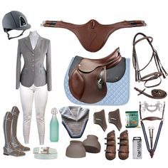 a horse riding outfit with boots and accessories