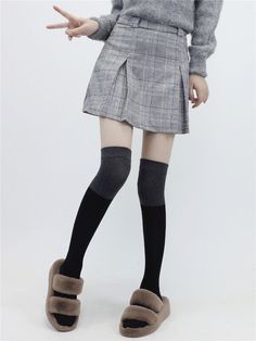 Material: Cotton Length: Over knee, Below knee Color: Black top grey bottom, Grey top black bottom Casual Gray Thigh High Socks, Casual Gray Thigh-high Socks, Trendy Black Knee-high Legwear, Casual Gray Fall Tights, Casual Gray Tights For Fall, Casual Black Over-the-knee Socks, Trendy Black Over-the-knee Stockings, Trendy Over-the-knee Black Stockings, Fitted Black Mid-calf Legwear