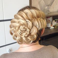 Braided Flower Updo Flower Updo, Prom Updos For Long Hair, Homecoming Updos, Braid Hairstyles For Kids, Best Prom Hairstyles, The Right Hairstyles, Hair Updos Tutorials, Competition Hair, Updos For Long Hair