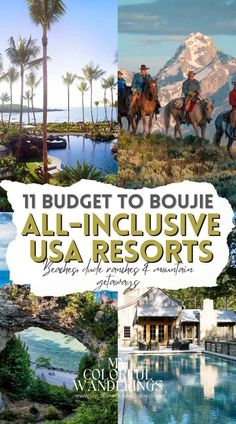 the cover of an all - in - inclusive usa resort brochure with images of people riding horses