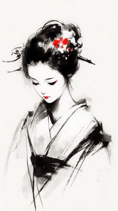 Japanese Geisha Drawing, Geisha Painting, Chinese Portrait, Japan Painting