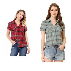 The classic plaid shirt can be mixed easily with a variety of styles. This plaid short-sleeved cotton shirt will become a quick go-to in your wardrobe. Style it with your favorite jeans or skirts for a casual look. Perfect for going out and traveling with friends. Occasions: Beach, weekend, gathering, daily, and so on. NOTE: Material: 90% Polyester, 5% Rayon, 5% Spandex: Light Green; 95% Polyester, 5% Spandex: Pink; 50% Cotton, 50% Polyester: White Black, Beige Red, Burgundy, Red Black, Red Yellow; 65% Polyester, 35% Cotton: Light Brown, Green Beige, Beige, Dark Blue Red, Dark Green Red, Red White, Khaki Black, White Dark Blue, Watermelon Red Green, Pastel Purple; 70% Polyester, 30% Cotton: Black, Light Blue; 80% Polyester, 20% Cotton: Brown Black. Casual Short Sleeve Flannel Shirt With Button Closure, Casual Short Sleeve Flannel Shirt, Plaid Flannel Shirt With Short Sleeves, Casual Short Sleeve Flannel Shirt For Fall, Classic Short Sleeve Flannel Shirt For Summer, Plaid Flannel Shirt With Short Sleeves And Button Closure, Short Sleeve Cotton Flannel Shirt With Button Closure, Plaid Cotton Flannel Shirt With Short Sleeves, Cotton Flannel Shirt With Pockets And Short Sleeves