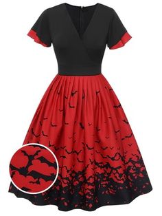 Shop Vintage Halloween Clothes Online | Retro Stage Red Gothic Dress For Fall, Retro Halloween Costume Dress, Vampire Style Red Dress For Halloween, Red Vampire Dress For Halloween, Short Sleeve Halloween Party Dress, Retro Red Dress For Costume Party, Red Evening Dress For Halloween, Vintage Red Halloween Dresses, Vintage Red Dresses For Halloween