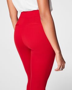 This smoothing pant comes in our premium ponte fabric with targeted compression built in, powered by SPANX CoreSure Tech™. With comfortable 4-way stretch and a high rise waist, this slim straight pant will have you feeling smooth from tummy to thigh, and oh-so-comfortable throughout the leg. No zippers, no buttons, and no pockets (so no bulk!) at the hips—all for the ultimate smoothing effect. | Spanx Women's SPANXsmooth PerfectFit Ponte Slim Straight Pant Compressive Mid-rise Elastane Bottoms, High Rise Compressive Elastane Pants, High Rise Pants With Contoured Waistband, Solid Pants With Contoured Waistband, High Stretch High Rise Pants For Work, High Rise High Stretch Workwear Pants, High Rise High Stretch Pants For Workwear, High Rise Pants With 4-way Stretch And Contoured Waistband, High Rise Pants With Contoured Waistband And 4-way Stretch