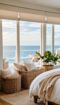 20 Trendy Coastal Bedroom Ideas For Dreamy Beachy Vibes Beach Vibe Bedroom, Modern Coastal Bedroom Ideas, Airy Curtains, Wicker Accents, Light Color Palette, Modern Coastal Bedroom, Coastal Bedroom Decor, Calm Coastal, Coastal Bedroom Ideas