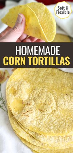 finished stack of homemade corn tortillas in a white flour sack towel with another image on the top of a finished beef taco. Text that says homemade corn tortillas soft and flexible Homemade Tortilla Recipe, Corn Tortilla Recipes, Authentic Mexican Recipes, Homemade Corn Tortillas, Corn Tortilla Chips, Corn Tortilla, Tortilla Recipe, Homemade Tortillas, Cooking Classy