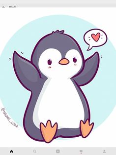 a cartoon penguin with a thought bubble above it's head and the caption that says, i love you