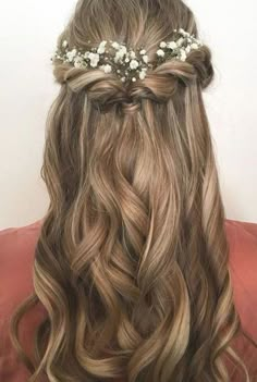 Hair Messy, Flowers In Her Hair, Wedding Hair Flowers, Wedding Hair Down, Wedding Hair Makeup, Wedding Hairstyles For Long Hair, Half Up Hair, Real Human Hair, בר מצווה