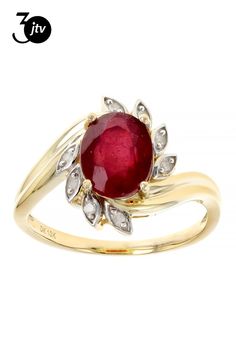 2.35ct Oval Red Mahaleo�� Ruby With 0.05ctw Round White Diamond 10k Yellow Gold Ring. Measures Approximately 0.99"L x 0.83"W.