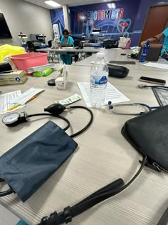 a table with several medical supplies on it