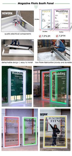 an advertisement for a wedding venue with multiple pictures and instructions on the front, side, and back