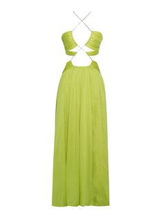 Materials: Silk Pleated Stretch Factor: Non Stretch Clean: Dry-clean only Length: Approx 51.1inch / 130cm Color may vary due to lighting on images. The product images (without model) are the closest to the true color of the product. Pre-draped Halter Neck Party Maxi Dress, Evening Halter Neck Maxi Dress With Cutout, Green Ruched Bodice Maxi Dress For Gala, Green Maxi Dress With Ruched Bodice For Gala, Elegant Chiffon Maxi Dress With Tie Back, Floor-length Cutout Maxi Dress For Gala, Cutout Floor-length Maxi Dress For Gala, Elegant Evening Maxi Dress With Cutout, Cocktail Maxi Dress With Ruched Bodice And Halter Neck