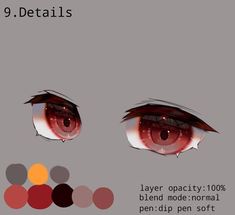 an eye with different colored circles around it and the words, 9 details layer opacity 100 % blend mode normal pen dip pen soft