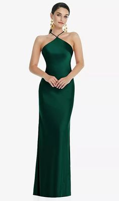 Diamond Halter Bias Maxi Slip Bridesmaid Dress With Convertible Straps In Hunter Green | The Dessy Group Halter Green Dress, Elegant Strapless Halter Dress For Formal Occasions, Elegant Halter Dress With Fitted Bodice For Formal Occasions, Fitted Satin Halter Maxi Dress, Fitted Halter Bridesmaid Dress For Prom Season, Sleek Halter Neck Maxi Dress For Prom, Fitted Satin Halter Dress For Prom, Halter Neck Bias Cut Satin Dress For Wedding, Satin Halter Dress With Spaghetti Straps For Evening