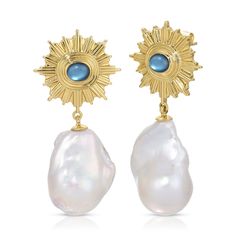 Indulge in the celestial allure of the evening sky and exude grace wherever you venture with our baroque pearl drop earrings. Adorned with exquisite blue mother of pearl for an ethereal radiance. 14k gold plated brass Genuine Baroque Pearls (each pearl is unique and we try to match them in a pair, but please note no 2 are exactly alike adding to the natural beauty) Mother of Pearl Earrings are roughly 1 5/8 inches (42mm) long Questions about Shipping & Returns? Blue Gemstone Luxury Pearl Earrings, Luxury Blue Gemstone Pearl Earrings, Blue Luxury Pearl Earrings With Gemstone, Luxury Blue Pearl Drop Earrings, Blue Pearl Earrings With Pearl Charm, Blue Baroque Pearl Jewelry With Pearl Drop, Blue Drop Pearl Earrings With Pearl Charm, Elizabeth Stone, Mother Of Pearl Earrings