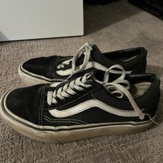 Heavily Used But Somehow Still In Fair Condition. These Things Will Last You For The Rest Of Your Life I Swear!! White Rubber Is Pretty Scuffed But Could Probably Be Cleaned To Look Brand New. Black Vans Aesthetic, Vans Skater Outfit, Vincent Core, Scuffed Shoes, Sally Face Oc, Dirty Vans, Playlist Inspiration, Divorced Dad, Dad Core