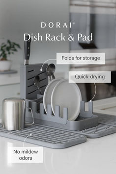 the dish rack and pad is designed to hold dishes