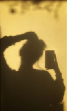 the shadow of a person holding a cell phone up to their head with one hand