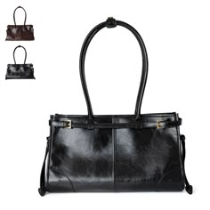 Material: Exterior: Cowhide Leather       Lining: 100% polyester Dimensions: Medium (33cm): Width: 13in | 33 cm       Height: 6.7in | 17cm      Depth: 5in | 13cm        Handle Drop: 6.3in | 16cm Large (38cm): Width: 15in | 38 cm       Height: 9in | 23cm         Depth: 5.5in | 14cm     Handle Drop: 8.7in |22cm Description: Glossy Leather Handbag: This elegant and spacious handbag is made of glossy cowhide leather, which is smooth, shiny, and durable. It has a classic and versatile design that is suitable for any occasion. Two Sizes Available: You can choose between the medium size (13 x 6.7 x 5 inches) or the large size (15 x 9 x 5.5 inches), depending on your needs and preferences. The medium size is ideal for daily use, while the large size is perfect for travel or work. Top Double Handle Large Capacity Shoulder Briefcase For Office, Large Capacity Office Shoulder Bag Briefcase, Large Capacity Laptop Shoulder Bag For Office, Square Office Shoulder Bag, Satchel Shoulder Bag For Work, Faux Leather Shoulder Bag With Handles For Office, Business Satchel Shoulder Bag With Large Capacity, Faux Leather Shoulder Bag For Office, Workwear Satchel Shoulder Bag With Handles