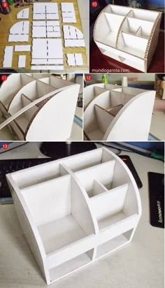 the instructions for how to make a diy desk organizer with paper and cardboard boxes