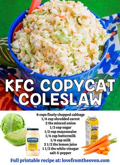 an advertisement for coleslaw with carrots and celery