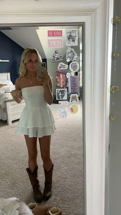 Denim Mini Skirt Concert Outfit, What To Wear To A Lumineers Concert, Zach Bryan Outfit Concert Ideas, Country Concert Outfit White Dress, Country Concert White Dress, Outfits For Megan Moroney Concert, Megan Moroney Inspired Outfits, Zb Concert Outfits, Morgan Wallen Outfits Concert