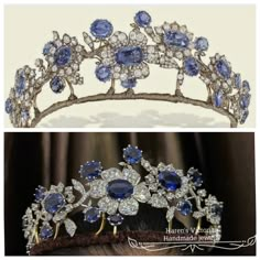 an image of a tiara with diamonds and blue stones on it's head