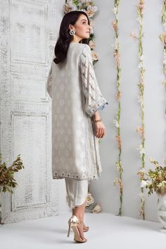 Spring Rain | Pakistani Designer Outfit | Sarosh Salman Pants With Lace, Pakistani Women Dresses, Border Lace, Designer Outfit, Salwar Designs, Desi Wear, Salwar Kamiz, Dress Neck, Dress Neck Designs