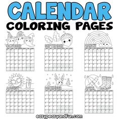 the printable calendar for kids with cute animals and rainbows on it, as well as