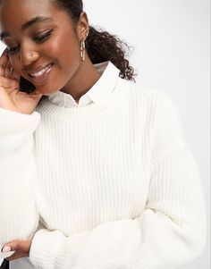 JDY round neck sweater in cream | ASOS White Turtleneck Sweater With Ribbed Collar, White Turtleneck Sweater With Ribbed Cuffs, White Ribbed Cuffs Sweater For Fall, White Ribbed Cuff Sweater For Fall, White Crew Neck Cropped Sweater, Cream Cropped Crew Neck Sweater With Ribbed Cuffs, White Cropped Sweater With Crew Neck, White Crew Neck Cropped Sweater For Fall, Cozy White Sweater With Ribbed Cuffs