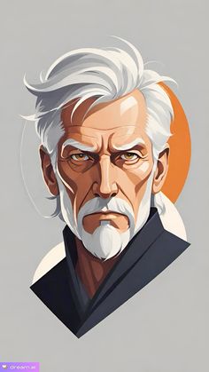 an old man with white hair and a beard is shown in this digital painting style