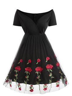 Buy Plus Size Vintage Off Shoulder Floral Embroidered Surplice Dress - Black - 3H07967512 online, fidn many other Plus Size Women's Clothing Vintage Dresses Cheap, Pluse Size, Plus Size Vintage Dresses, Plus Size Tips, Robes Vintage, Lace Dress Styles, Surplice Dress, Club Party Dresses, Pin Up Dresses