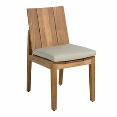 a wooden chair with a cushion on it