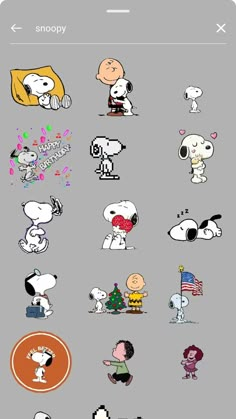 snoopy stickers on the back of an iphone, with different characters and colors